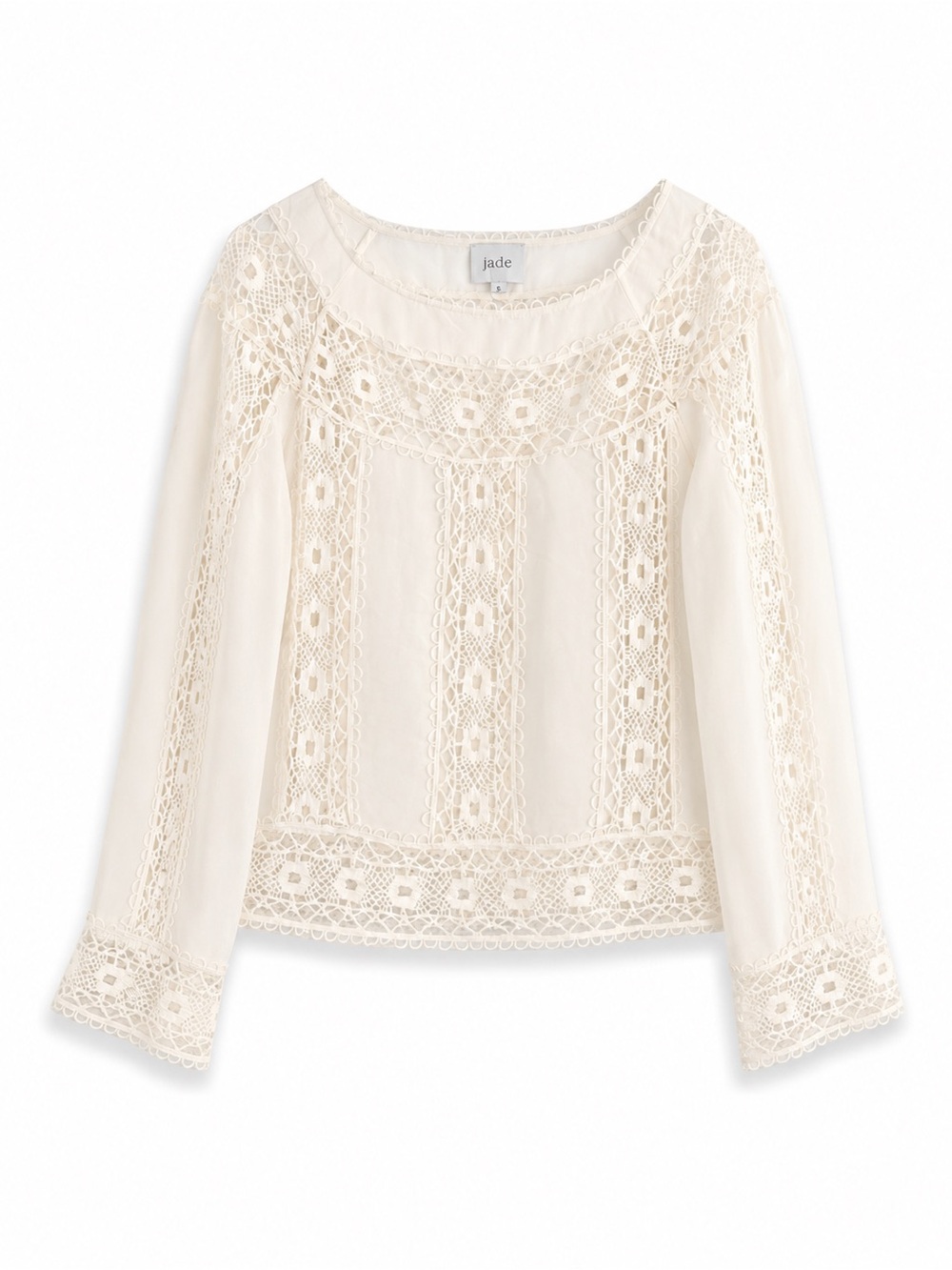 JADE JOHNNY WAS DANILA ECRU LACE BOHO CROCHET ROMANTIC LACE TOP BLOUSE SZ L - Picture 6 of 8
